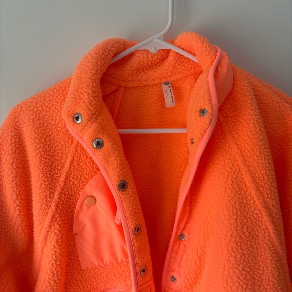 FP Movement Hit The Slopes Neon Orange Sherpa Oversized Cropped Fleece Jacket - Picture 5 of 13